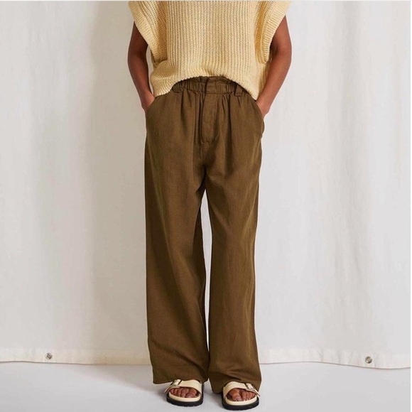 Apiece Apart Son Vida Wide-Leg Linen Organic Cotton Pants in Olive Green Large - Picture 5 of 10